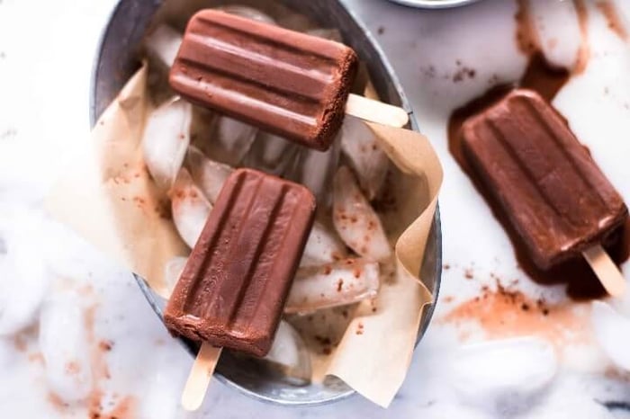 Protein Fudgesicles finished and is presented on a stick.
