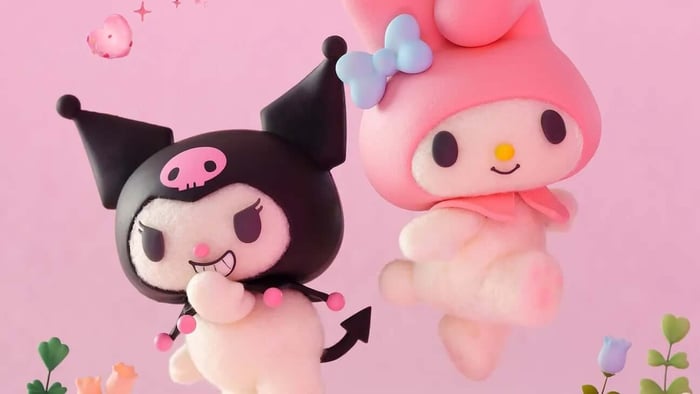 My Melody and Kuromi standing in front of their shops in a colorful stop-motion scene from the new Netflix series.
