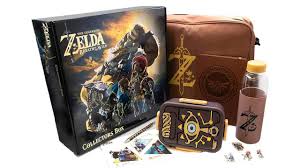 Zelda merchandise like a board game, bag and water bottle