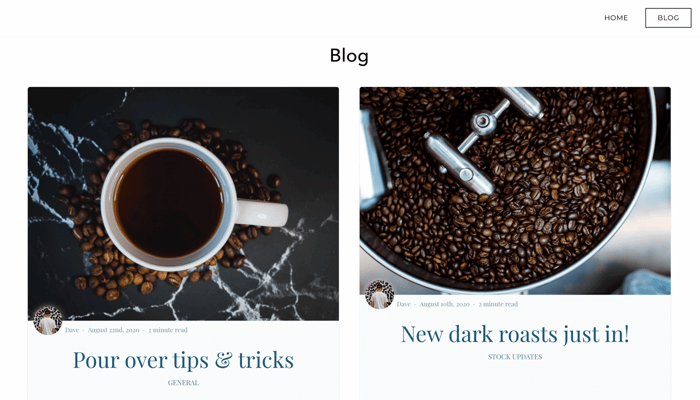 Finished blog shown within the Weebly published website