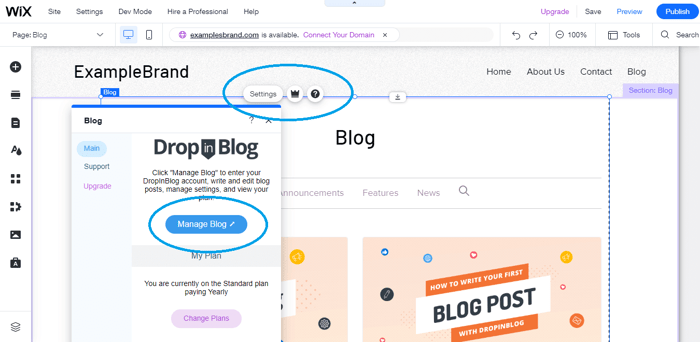 Wix DropInBlog Account