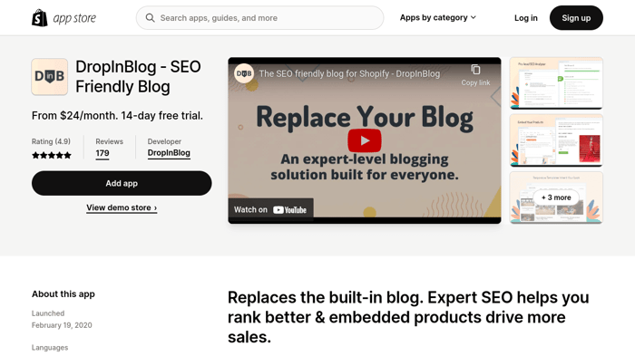 DropInBlog blogging app for Shopify