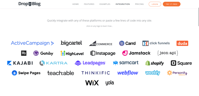 Alternative to WordPress: DropInBlog integrations
