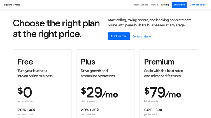Square e-commerce pricing