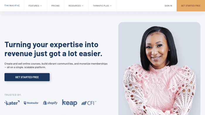 Thinkific vs Udemy: Thinkific homepage