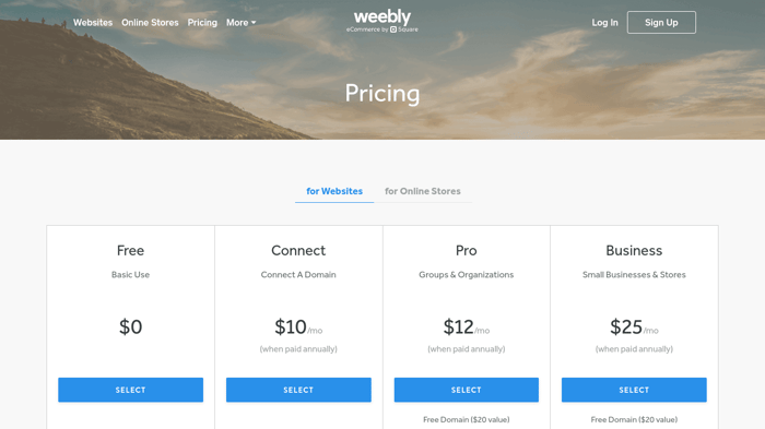 Weebly pricing