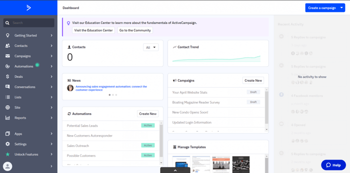 ActiveCampaign admin dashboard