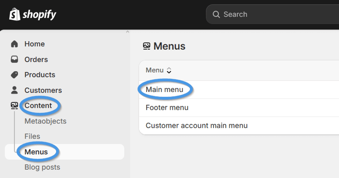 Add a blog link to your Shopify store's menu