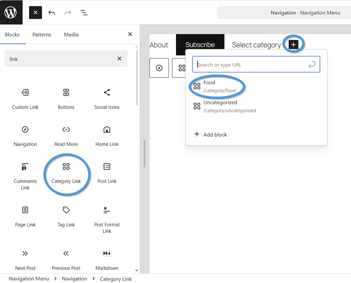 Add a category link to WordPress navigation menu