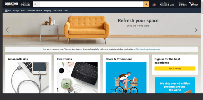 Amazon home page