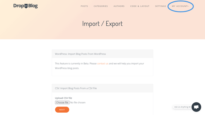 How to import in DropInBlog