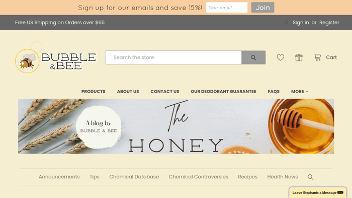 bigcommerce blog examples: Bubble and Bee