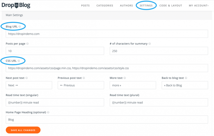 input blog url and css source url