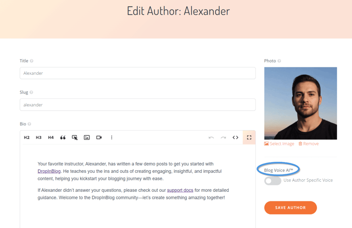 Customizing AI voice for a blog author