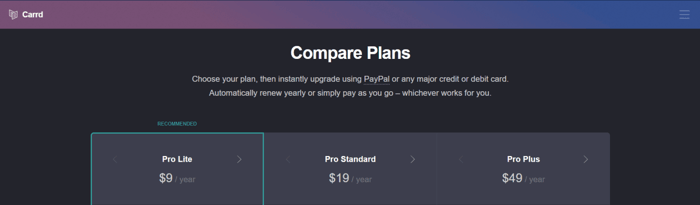 Carrd pricing plans