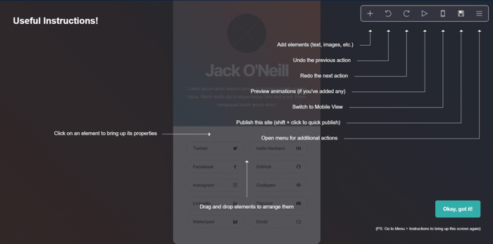 Carrd interface editor instructions