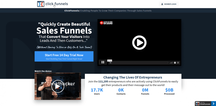 Clickfunnels home page