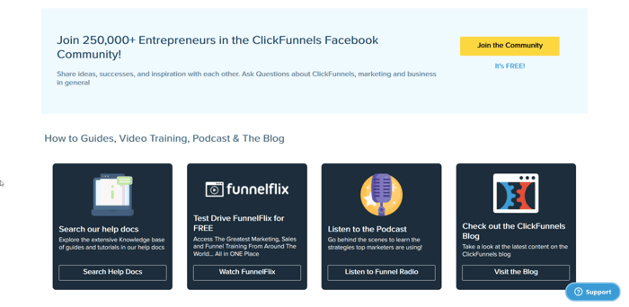 Clickfunnels support page