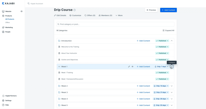 Kajabi drip course product blueprint