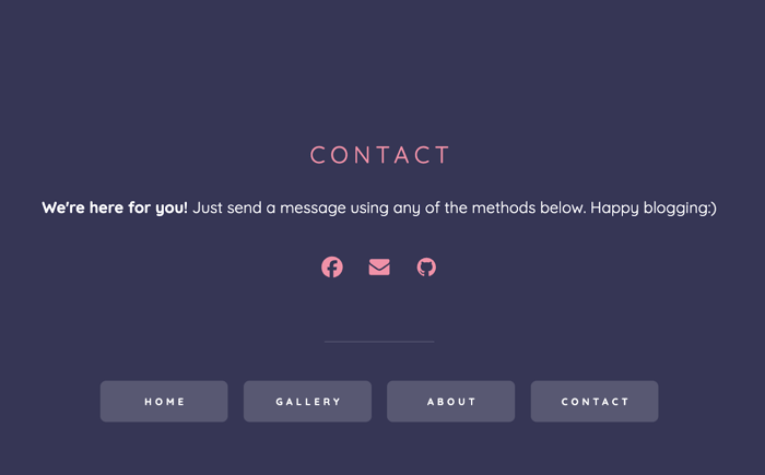 A Contact page created in Carrd