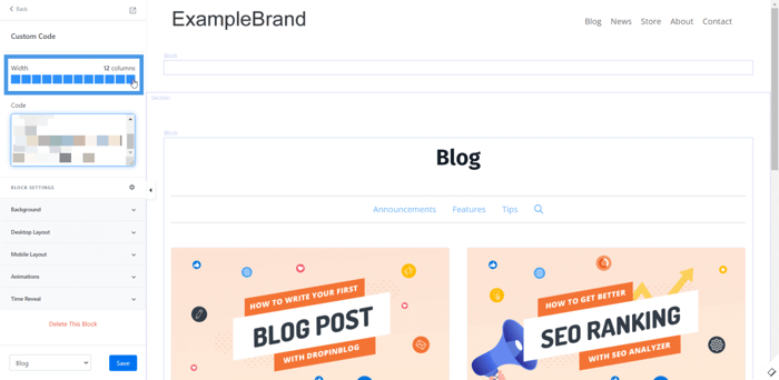 DropInBlog content block width
