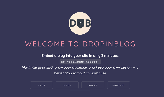 A DropInBlog demo site created with Carrd