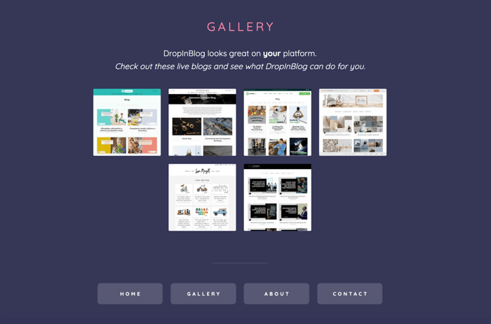 A Gallery page created in Carrd