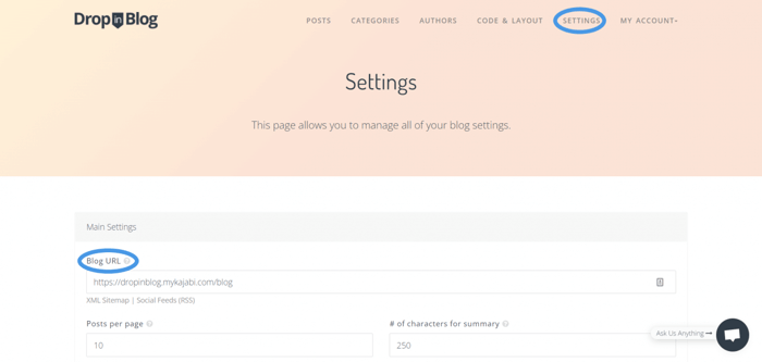 DropInBlog paste blog URL