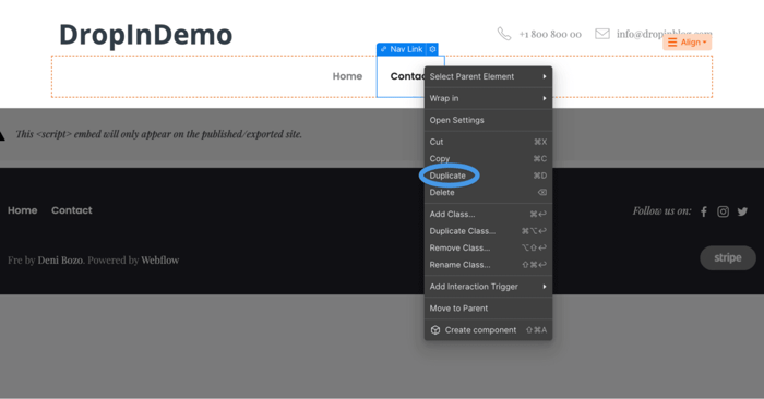 Duplicate a menu item in Webflow