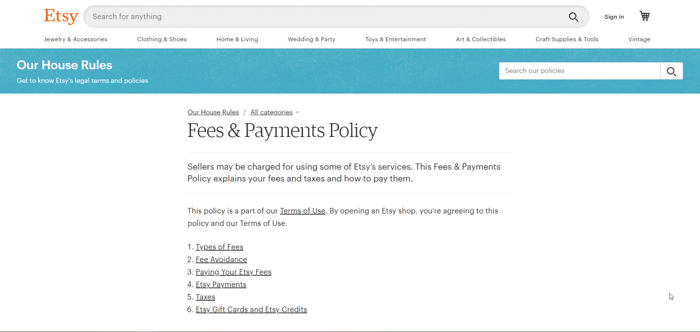 Etsy fees pricing
