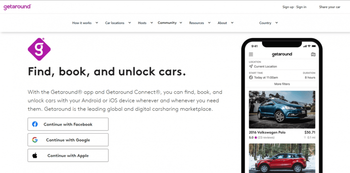 Getaround Webflow website example