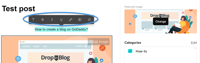 Create a blog on GoDaddy: GoDaddy's post editor