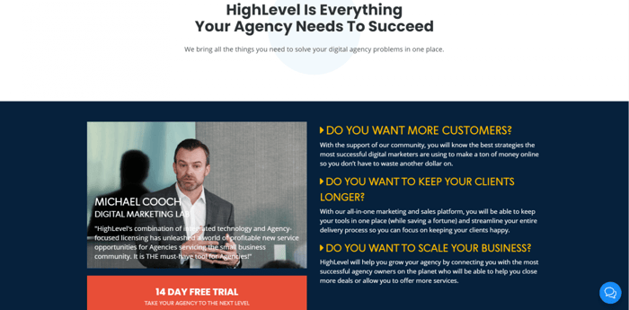 HighLevel vs ClickFunnels home page example