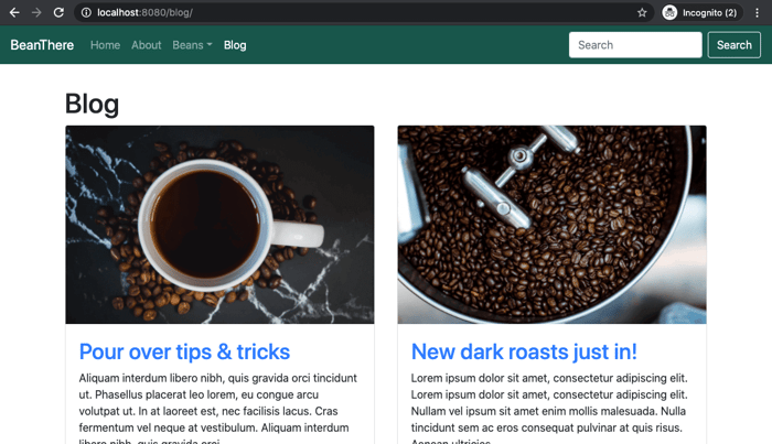 Example blog page not longer using embed code but Eleventy generated blog posts