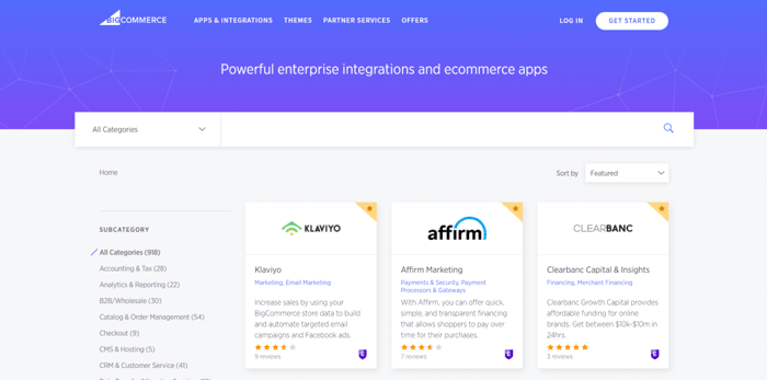 BigCommerce app store, addons