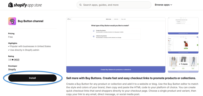 Installing Shopify's Buy Button channel