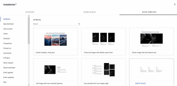 Instapage instablocks