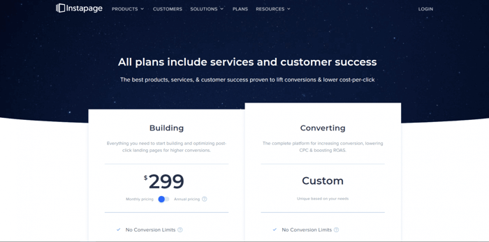 Instapage pricing plans
