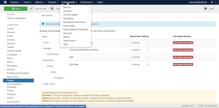 Joomla dashboard
