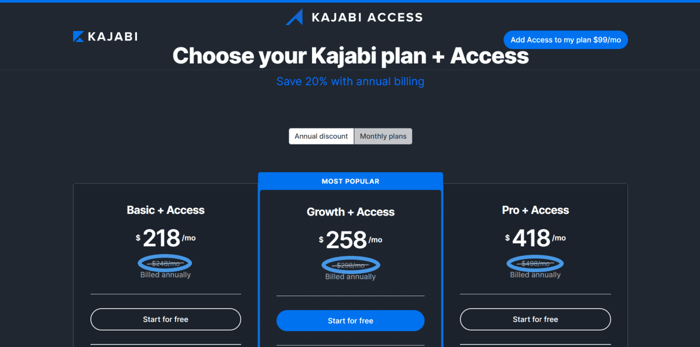 Kajabi Access pricing plans