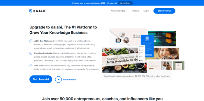 Kajabi vs SamCart: Kajabi homepage