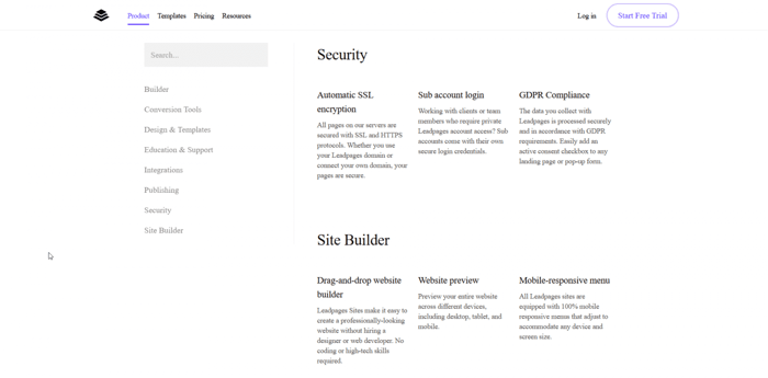 Leadpages features page