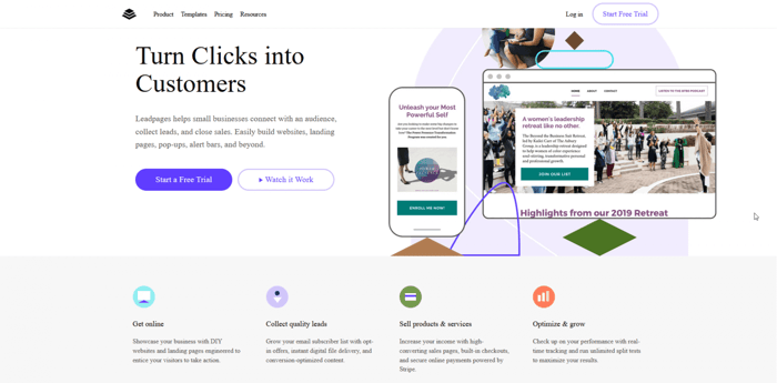 Leadpages Review - Leadpages home page