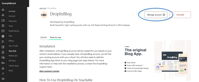 Accessing DropInBlog from your Teachable dashboard