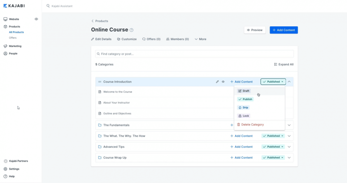SamCart vs Kajabi: Kajabi course blueprint