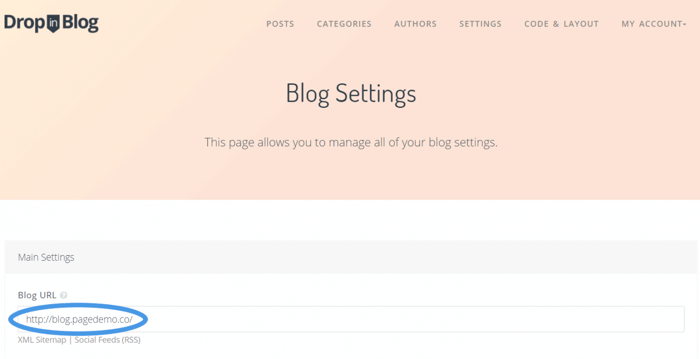 Paste blog url DropInBlog