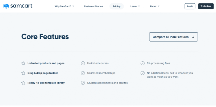 SamCart core features