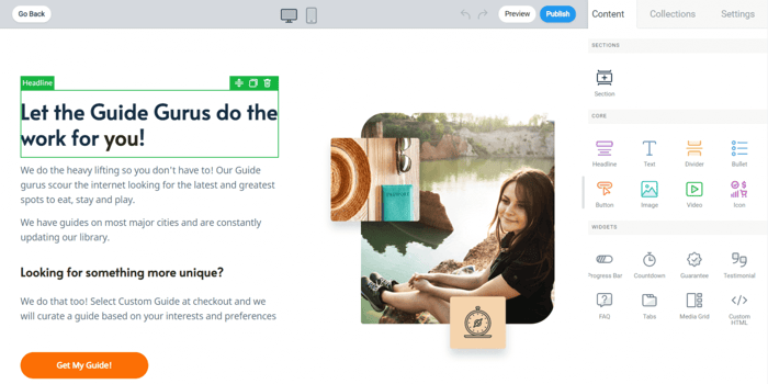 SamCart drag-and-drop editor
