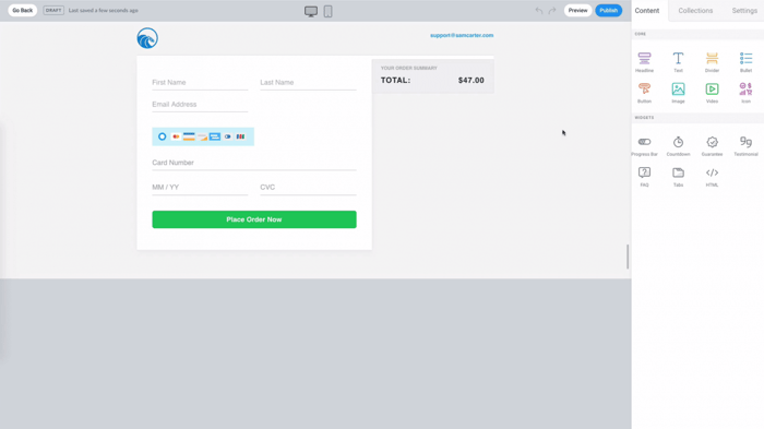 SamCart drag-and-drop editor builder