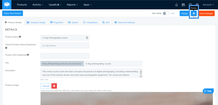 SamCart page preview